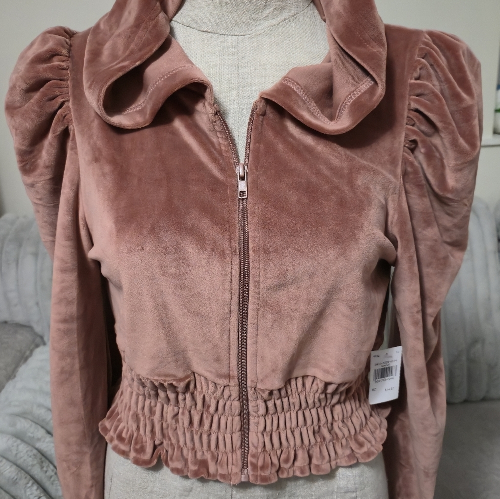Women's Pale Pink Cropped Velvet Hoodie